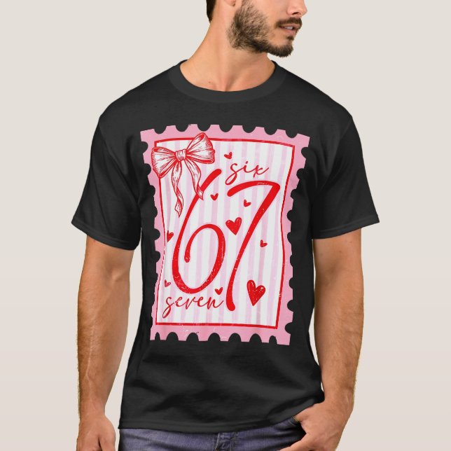 Happy Valentine’s Day 67 Meme Hearts Coquette Bow  T-Shirt (Front)