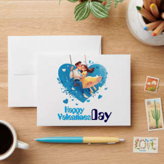 Happy Valentine’s Day Blue Heart Couple Envelope
