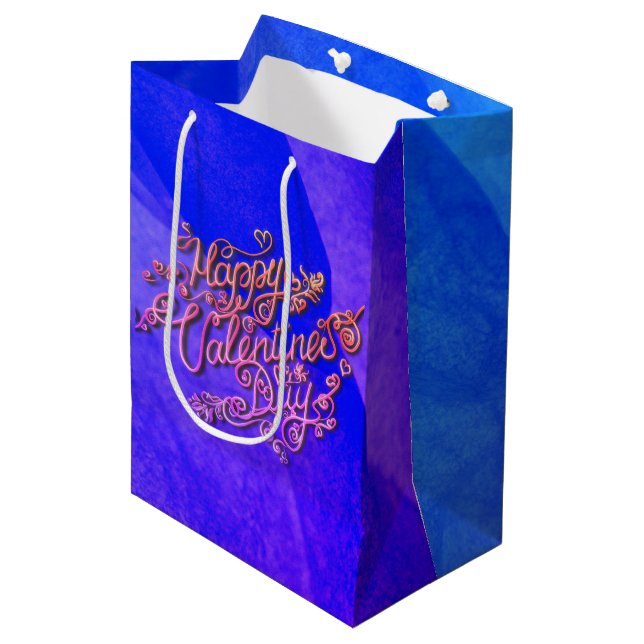 Happy Valentine’s Day blue heart lettering Medium Gift Bag (Front Angled)