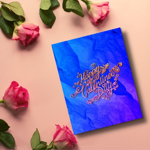 Happy Valentineâs Day blue heart lettering Postcard