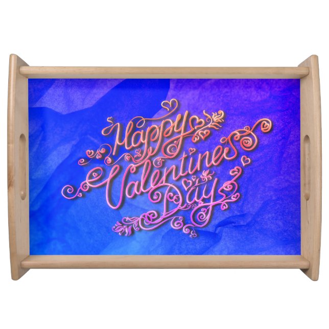 Happy Valentine’s Day blue heart lettering Serving Tray (Front)