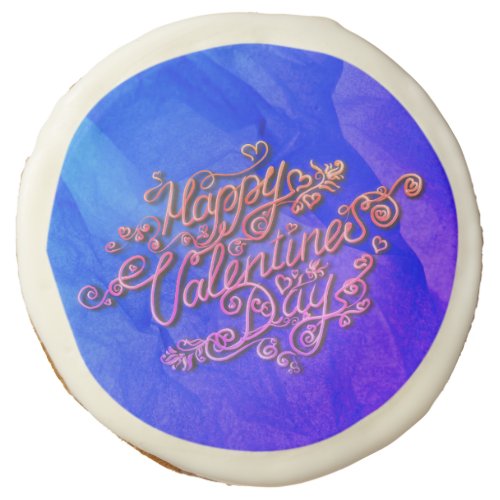 Happy Valentines Day blue heart lettering Sugar Cookie