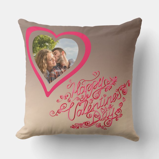 Happy Valentine’s day calligraphy Heart photo Throw Pillow (Front)