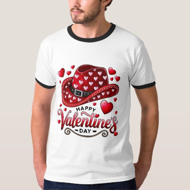 Happy Valentine’s Day Cowboy Hat T-Shirt 👕 (Front)