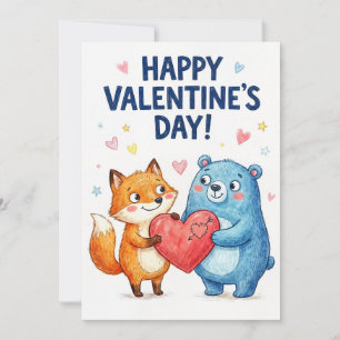 Happy Valentine’s Day - Cute Bear and Fox Love Holiday Card