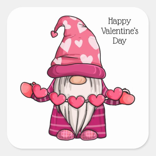 Happy Valentines Day Cute Gnome Square Sticker
