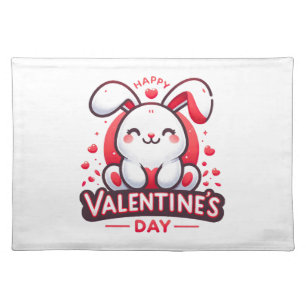 Happy Valentine s Day Cute Rabbit Cloth Placemat