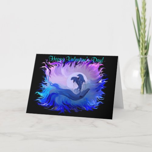 Happy Valentine s Day _ Dolphins in the moonlight Holiday Card