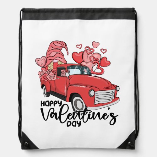 happy_valentine_s_day_gnome_trucking_valentine drawstring bag
