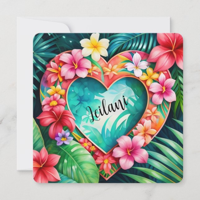 Happy Valentine’s Day Hawaiian Lei Name  Note Card (Front)