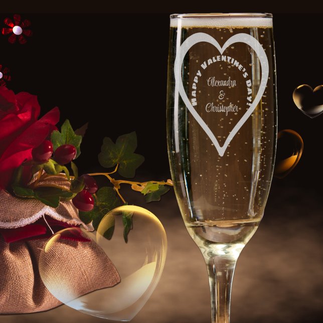 Happy Valentine’s Day heart personalizable  Champagne Flute (Creator Uploaded)