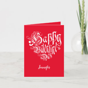Happy Valentine’s Day heart white text on red Holiday Card