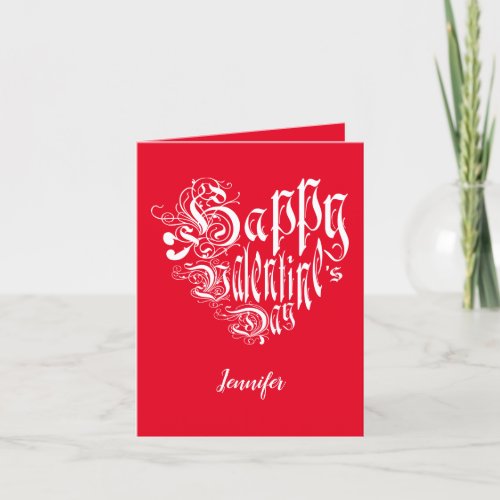 Happy Valentines Day heart white text on red Holiday Card