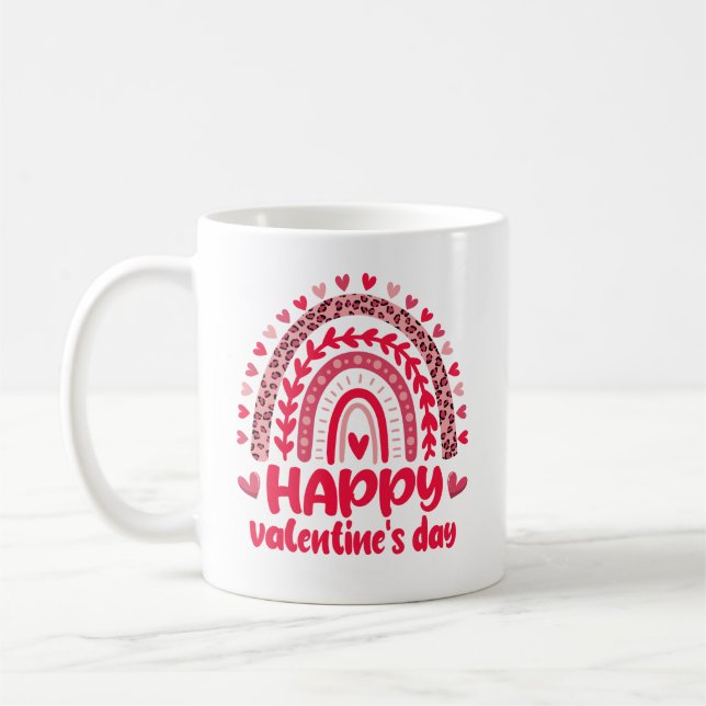 Happy Valentine’s Day Leopard Rainbow Coffee Mug (Left)