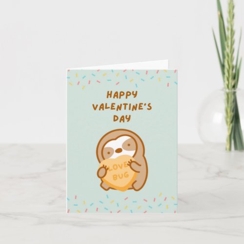 Happy Valentines Day Love Bug Candy Heart Sloth Card
