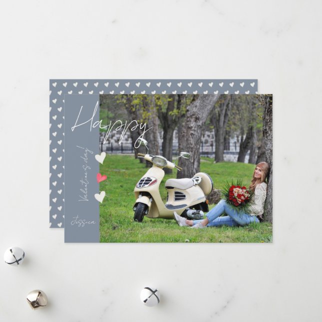 Happy Valentine`s Day Modern Script Photo Holiday Card (Front/Back In Situ)