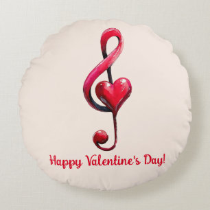 Happy Valentine’s Day Music of Love Round Pillow