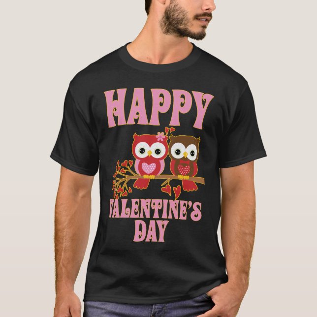 Happy Valentine’s Day Owl T-Shirt | Cute Love Tee (Front)