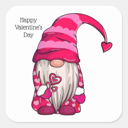 Happy Valentines Day Pink Gnome heart Square Sticker