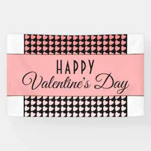 Happy Valentine`s Day Pink Heart Pattern Banner