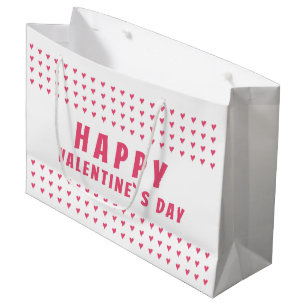 Happy Valentine`s Day Pink White Heart Large Gift Bag