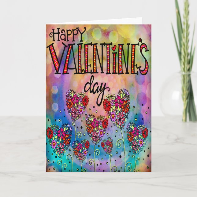 Happy Valentine’s Day Pretty Floral Hearts Card (Front)