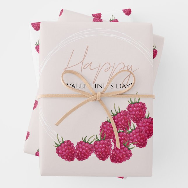 Happy Valentine`s day Raspberries Watercolor Wrapping Paper Sheets (In situ)