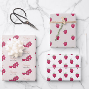 Happy Valentine`s day Raspberries Watercolor Wrapping Paper Sheets