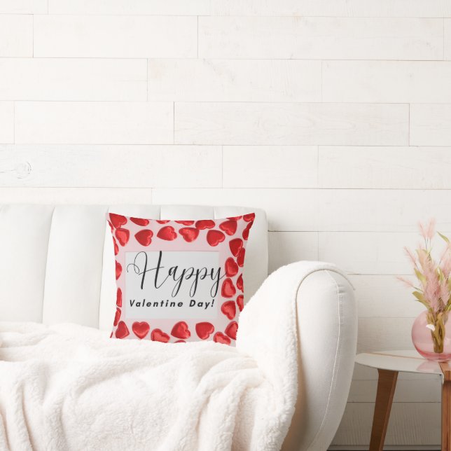 Happy Valentine’s Day – Red Heart Pattern Romantic Throw Pillow (Couch)