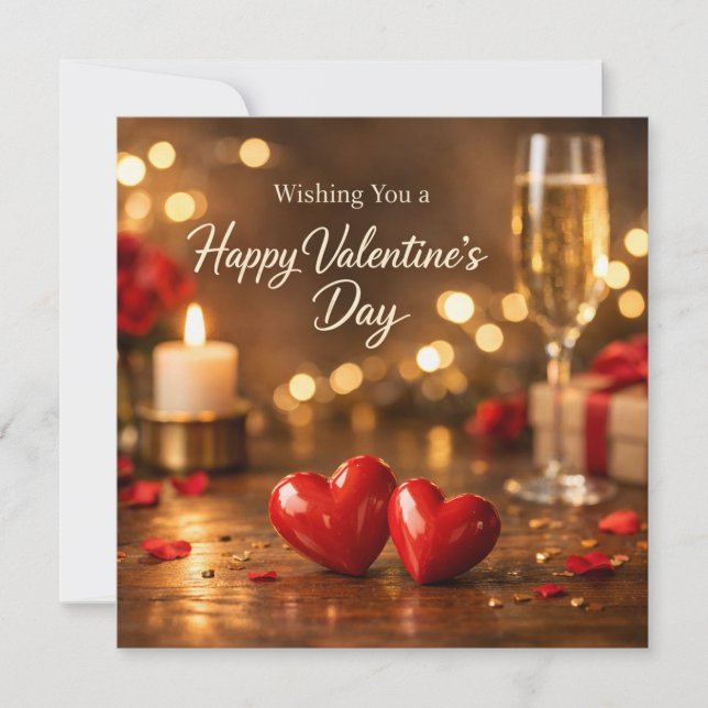 Happy Valentine’s Day Red Hearts Candlelight Holiday Card (Front)