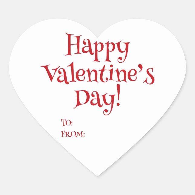 Happy Valentine’s Day red white to from blank cute Heart Sticker (Front)