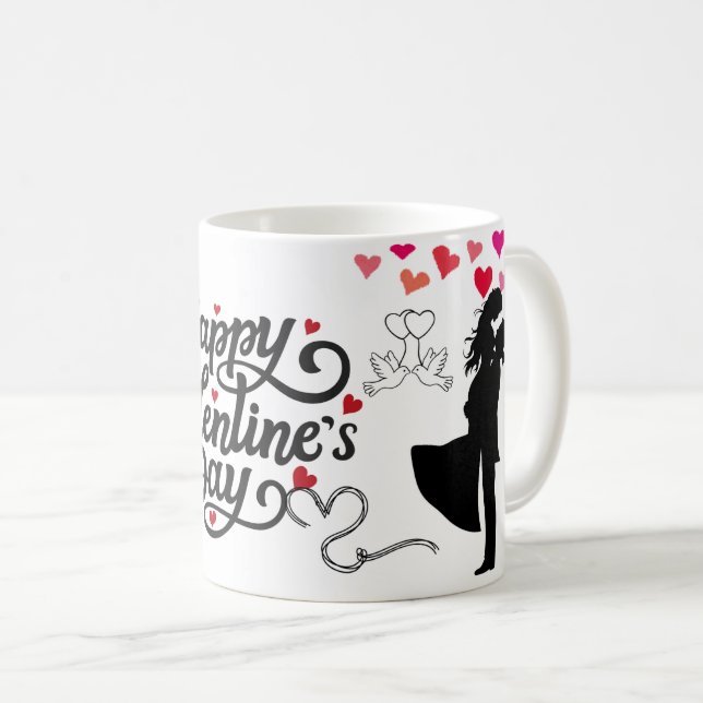 Happy Valentine’s Day Romantic Silhouette  Coffee Mug (Front Right)