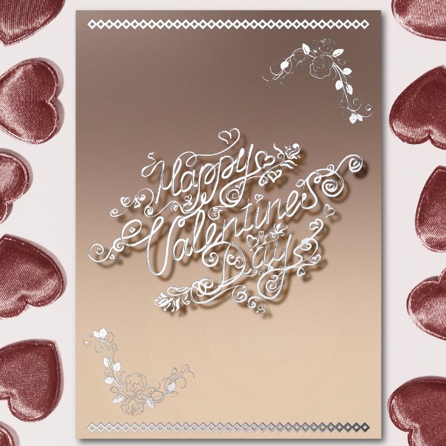 Happy Valentine’s Day silver calligraphy and roses Foil Holiday Card (Creator Uploaded)