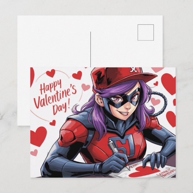 Happy Valentine’s Day Super-Héros Postcard (Front/Back)