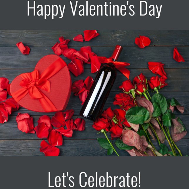 Happy Valentine 's Day Wine Label (A beautifully arranged Valentine's Day scene featuring a heart-shaped gift box!)