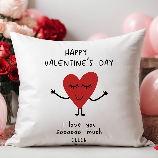 Happy Valentine’s Day with Cute Cartoon Heart Throw Pillow (Creator Uploaded)