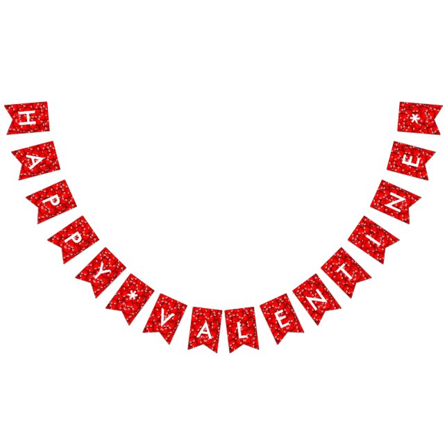 Happy Valentine Typography Red Hearts Pattern Bunting Flags (All)