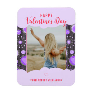 Happy Valentine Whimsical Purple heart flower Name Magnet
