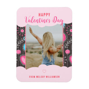 Happy Valentine Whimsy Pink Blue Heart Flower Name Magnet