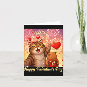 Happy Valentines 2026 Cute Cat Capybara Party Art  Card