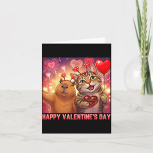 Happy Valentines 2026 Cute Cat Capybara Party Art  Card