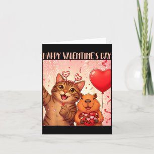 Happy Valentines 2026 Cute Cat Capybara Party Art  Card