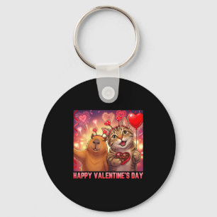 Happy Valentines 2026 Cute Cat Capybara Party Art Keychain
