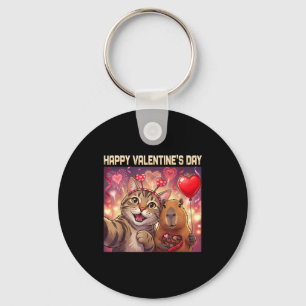 Happy Valentines 2026 Cute Cat Capybara Party Art Keychain