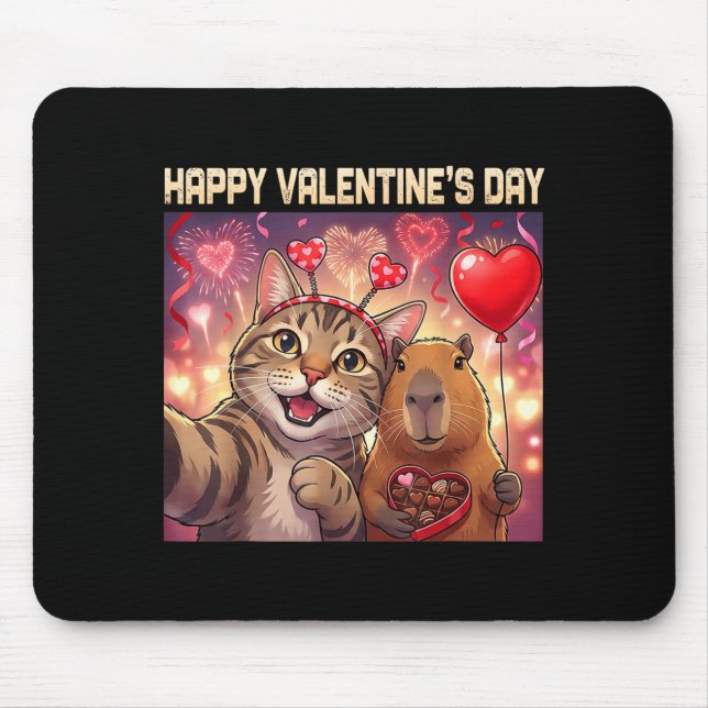 Happy Valentines 2026 Cute Cat Capybara Party Art  Mouse Pad (Front)