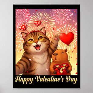 Happy Valentines 2026 Cute Cat Capybara Party Art  Poster