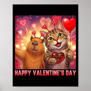 Happy Valentines 2026 Cute Cat Capybara Party Art  Poster