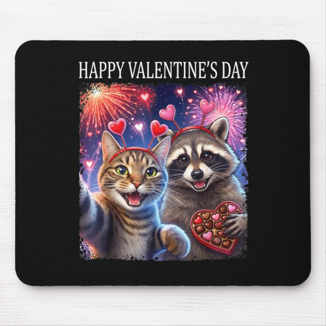 Happy Valentines 2026 Cute Cat Raccoon Party Art  Mouse Pad (Front)