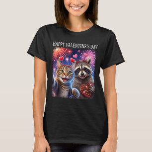 Happy Valentines 2026 Cute Cat Raccoon Party Art  T-Shirt