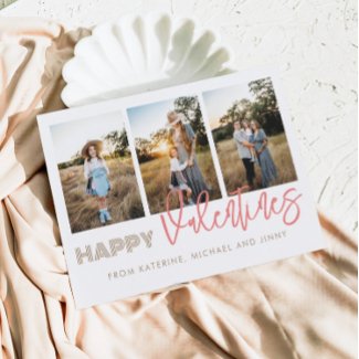 Happy Valentines 3 Photo Collage Family Card
